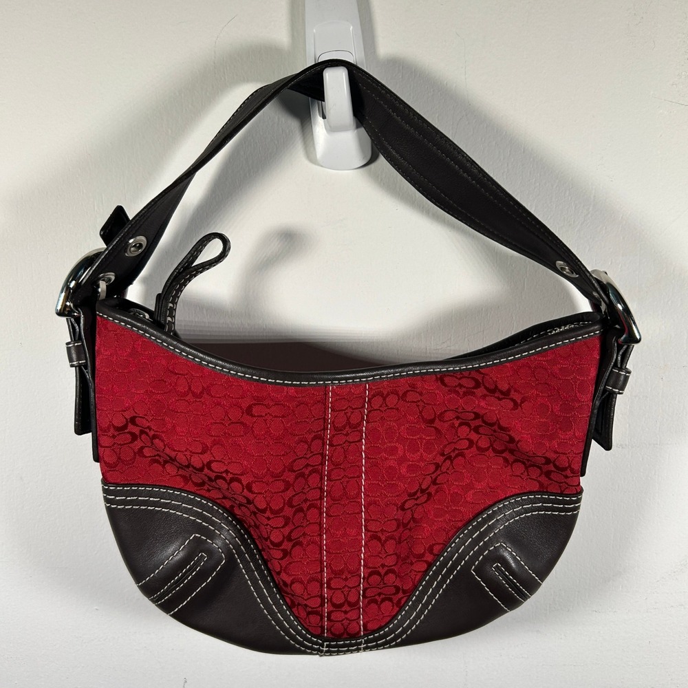 Coach Ergo Signature C Red Jacquard Brown Leather Hobo Bag F062-2154